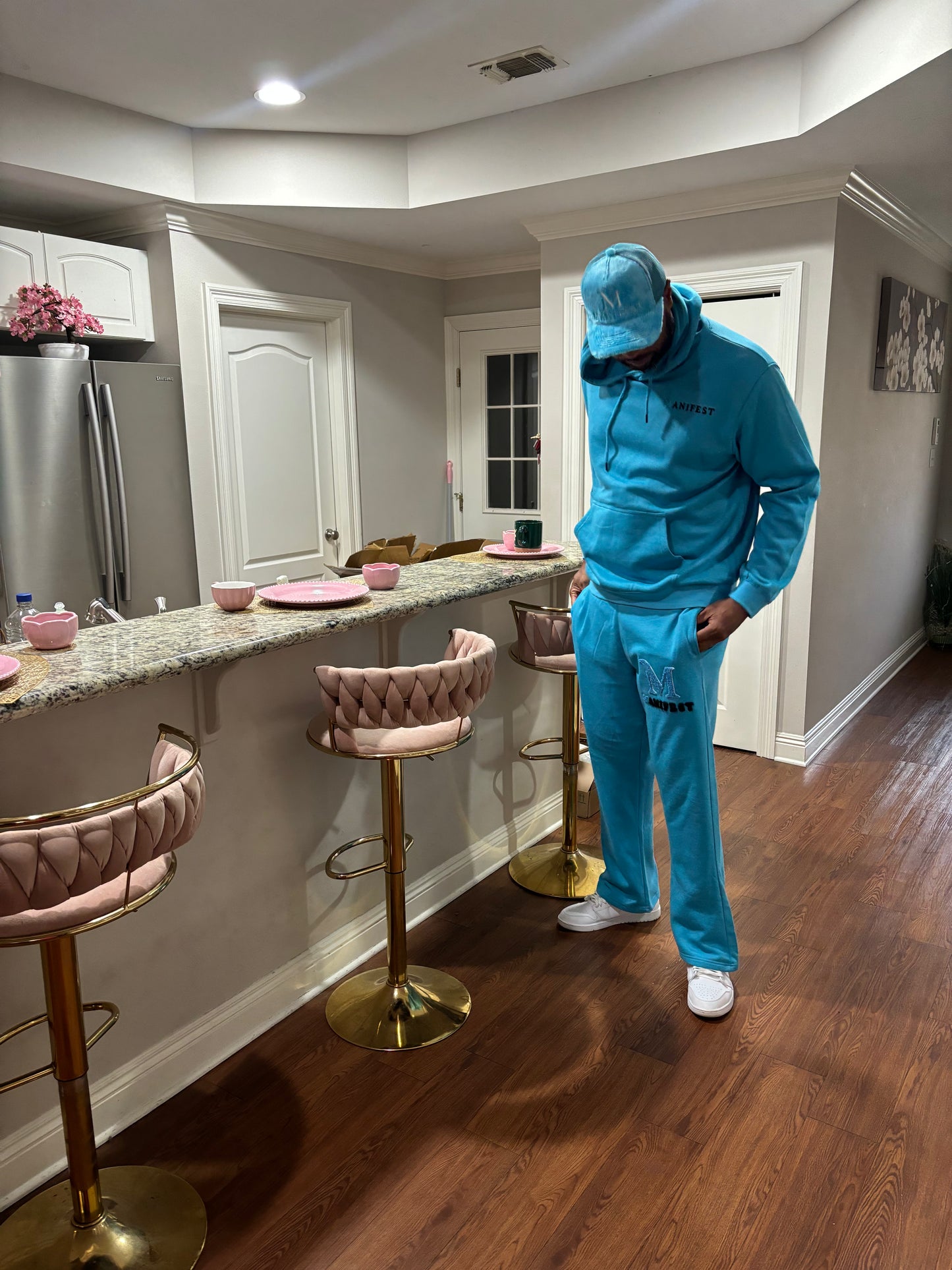 Blue chenille embroidery jogging sets