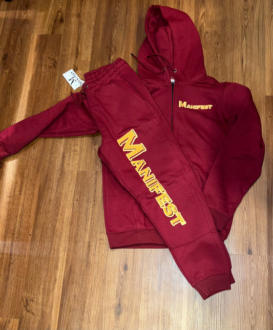 Manifest Maroon & gold full zip up jogging set