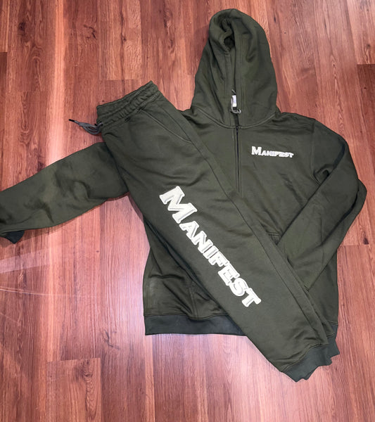 Manifest Olive green full zip up jogging set