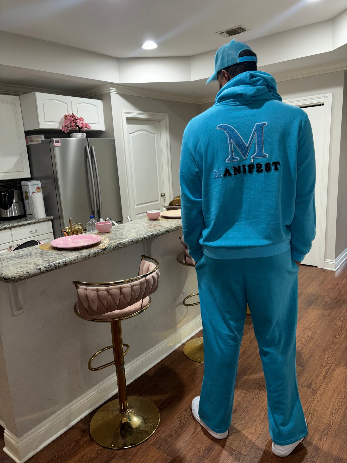Blue chenille embroidery jogging sets